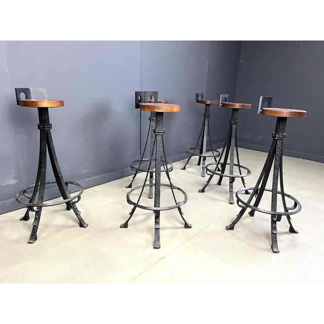 Vintage Brutalist Wrought Iron Bar Stools, 1970s, Set of 6 For Sale - Image 15 of 17