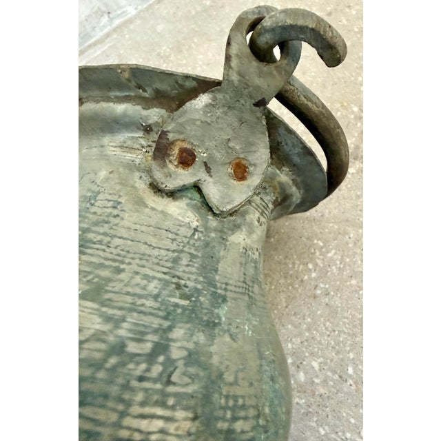 Late 19th Century Turkish, Middle Eastern Antique Hand Hammered Tinned Copper Cauldron, Kettle, Cooking Pot With Handle, From the Late 1800s to the Turn of the Century For Sale - Image 5 of 12