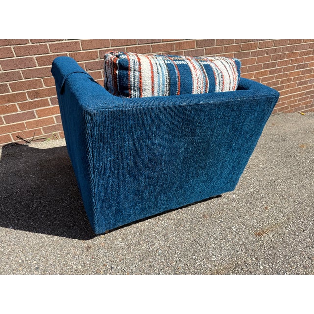 Royal Blue 1970s Century Modern Blue Chenille Club Lounge Chair by Levitz Furniture For Sale - Image 8 of 17