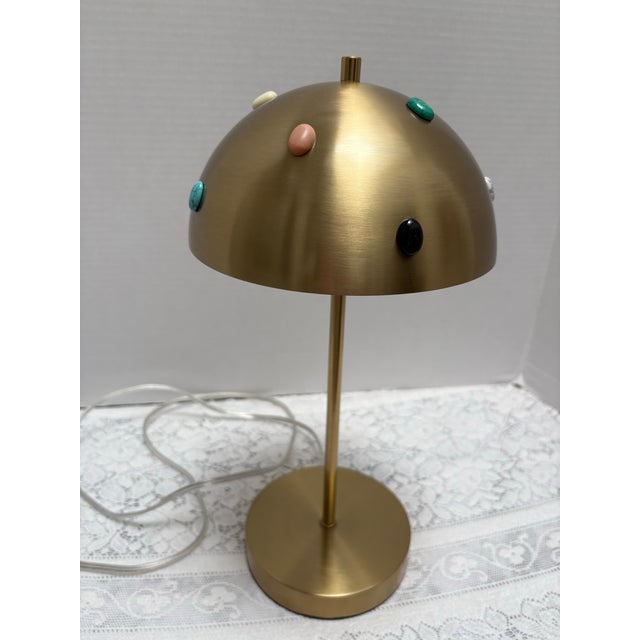 Contemporary Gold Metal Mushroom Desk Lamp With Textured Semi Precious Assortment of Stone Accents For Sale - Image 3 of 7