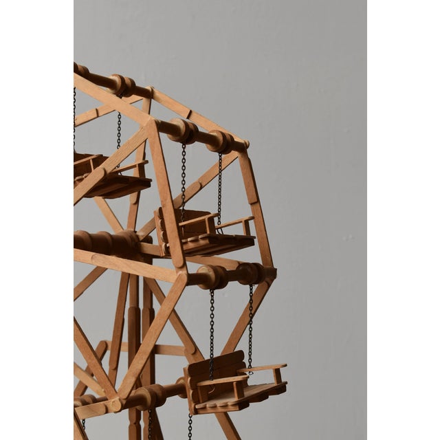 Sculpture Materials Vintage Folk Art Popsicle Stick + Spool Kinetic Ferris Wheel Sculpture, Circa 1970s For Sale - Image 7 of 17