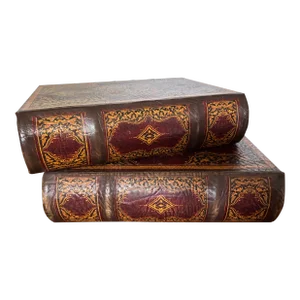 Italian Tooled Leather Book Safes, a Pair