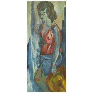 Blue Woman With Hat Oil on Canvas by B. Maltz