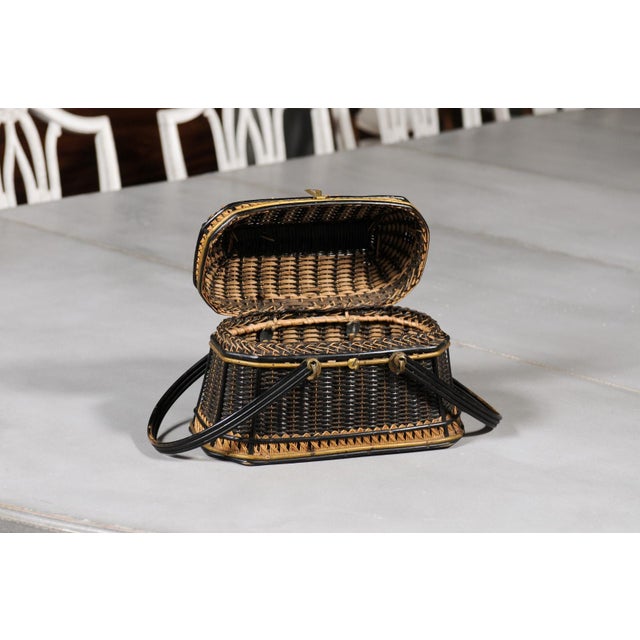 Rustic Rustic Swedish 1890s Two-Toned Wicker Tapering Basket with Large Handles For Sale - Image 3 of 12
