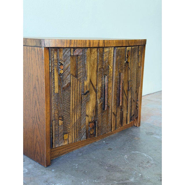 Mid 20th Century Lane Pueblo Brutalist Cabinet in Oak Wooden Storage For Sale - Image 10 of 10
