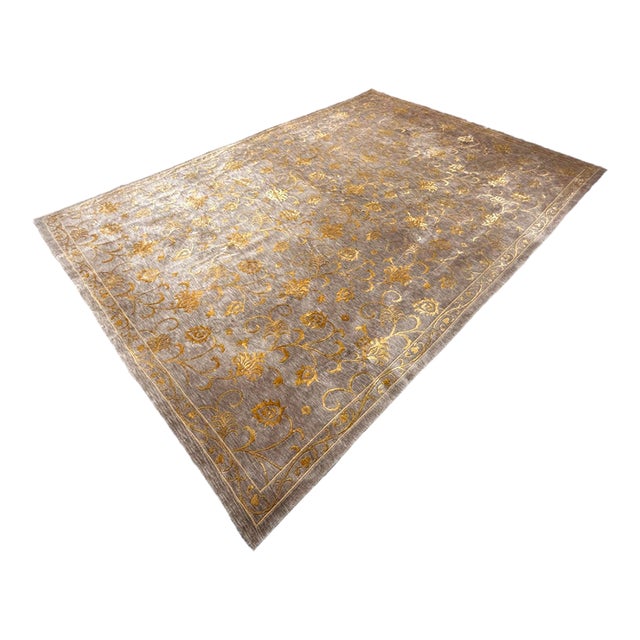 9ft X 12ft Floral Vine Pattern Wool + Silk Area Rug For Sale