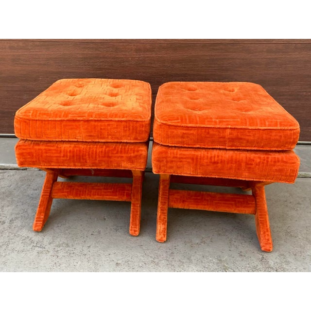 1970s 1970s Pair of Billy Baldwin Style X Bench Ottomans For Sale - Image 5 of 12
