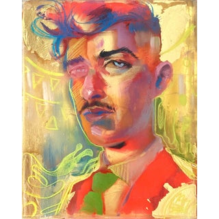 Chase by Marc Scheff | Resin Layers, Oil, and Caran d'Ache Portrait of a man with colorful features For Sale