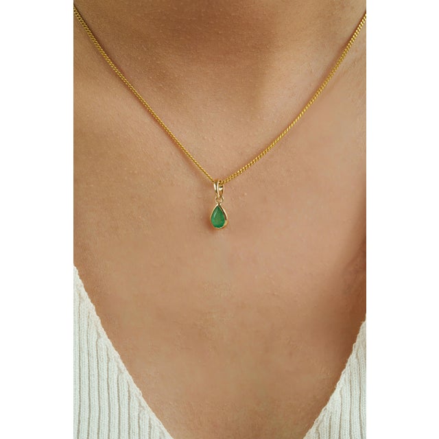 Not Yet Made - Made To Order 14k Gold Natural Zambian Pear-Cut Emerald Bezel Set Solitaire Pendant For Sale - Image 5 of 14