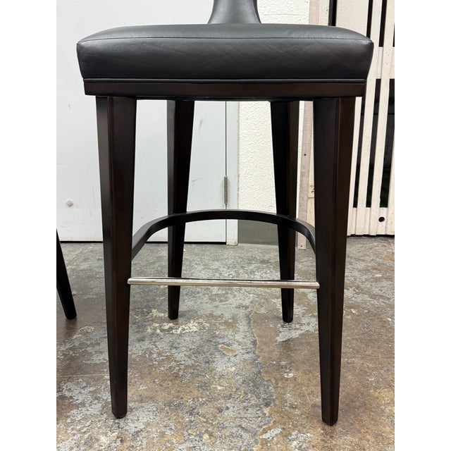 Global Views Anvil Black Leather Bar Stools, Pair For Sale - Image 9 of 12