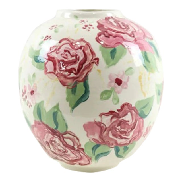 1990s Hand Painted Jo Cunningham Floral Vase For Sale