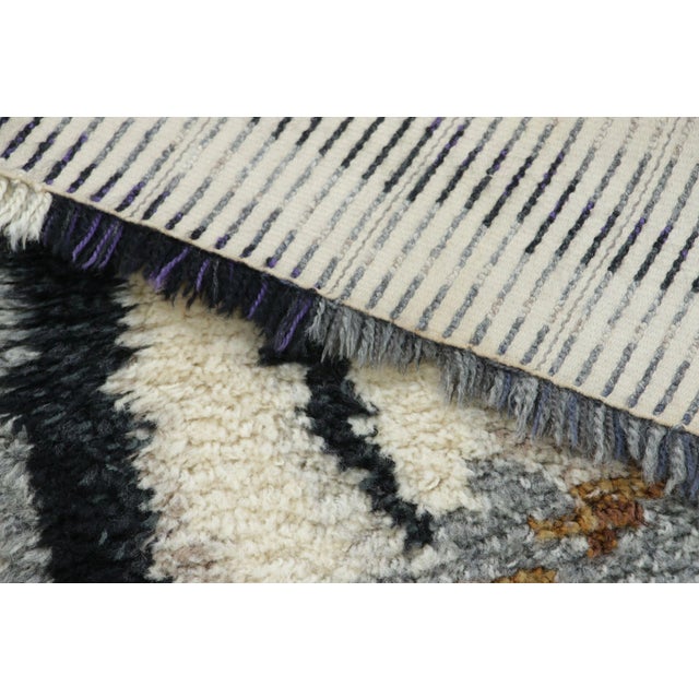 Textile Vintage Swedish Rya Rug With White, Gray and Blue Geometric Pattern - Rug & Kilim For Sale - Image 7 of 7