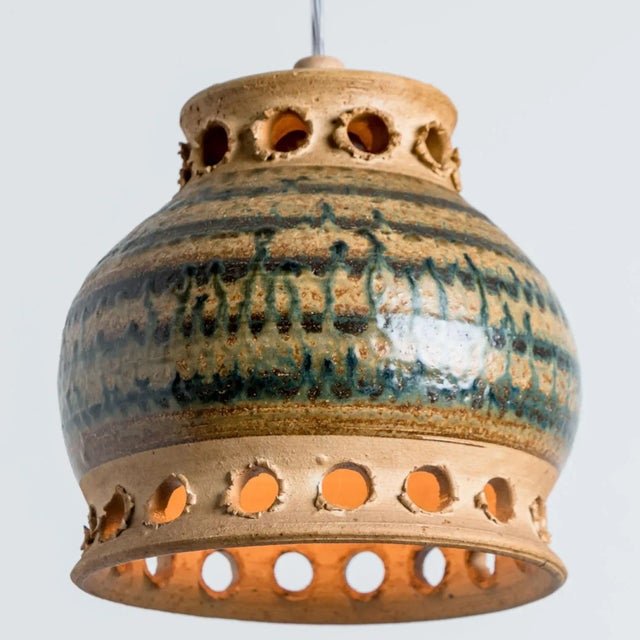 Green Ceramic Pendant Light, Denmark, 1970s For Sale - Image 4 of 12