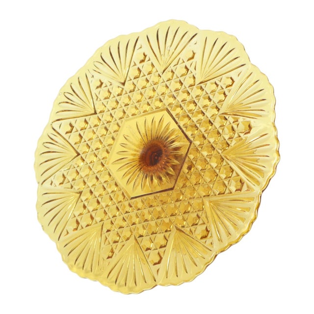 Glass Art Deco Amber Cake Stand in Depression Glass For Sale - Image 7 of 16