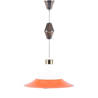 Mid-Century Chandelier in Brass and Lacquered Steel, Czech, 1960s For Sale