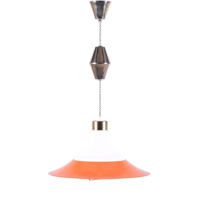 Mid-Century Chandelier in Brass and Lacquered Steel, Czech, 1960s For Sale