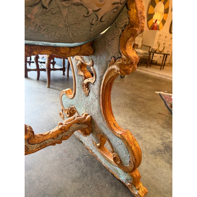 Baby Blue Late 18th Century Italian Baroque Bombe Rocking Cradle For Sale - Image 8 of 10
