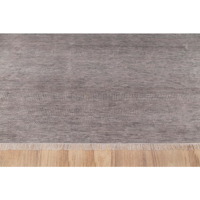 Wood 12' x 15' Savannah Hand Knotted Modern Grey Wool & Silk Rug For Sale - Image 7 of 17