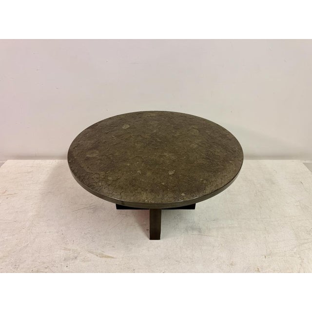 Brutalist Round Black Concrete Moon Coffee Table, 1980s For Sale - Image 3 of 12