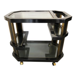 Brass And Black Metal Octagonal Bar Cart For Sale