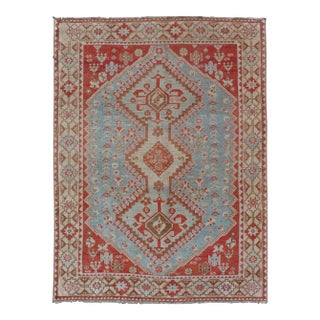 Antique Persian Shiraz Rug With Center Medallions and Sub Geometric Design For Sale