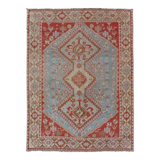 Antique Persian Shiraz Rug With Center Medallions and Sub Geometric Design For Sale