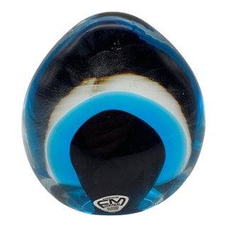 Vintage Signed Fm Konstglass Egg Shaped Paperweight. For Sale