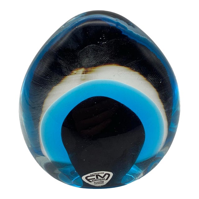 Vintage Signed Fm Konstglass Egg Shaped Paperweight. For Sale