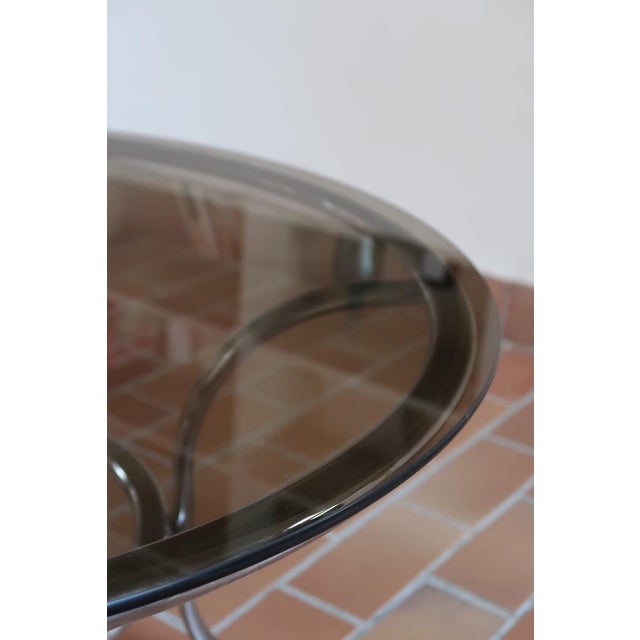 Metal Round Coffee Table in Smoked Glass and Tubular Chrome, 1970s For Sale - Image 7 of 9