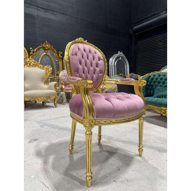 Baroque Baroque Pink Velvet Chair With Gold Leaf Details For Sale - Image 3 of 5
