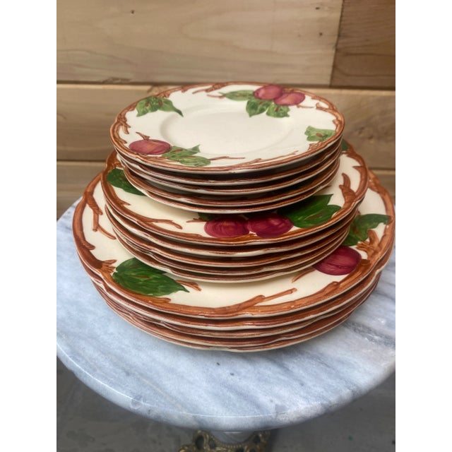 American Early 20th Century Franciscanware Apple Pattern Dinner, Salad, and Dessert Plates- 15 Pieces For Sale - Image 3 of 5