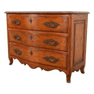 Ralph Lauren French Provincial Louis XV Carved Walnut Marble Top Commode or Chest of Drawers For Sale