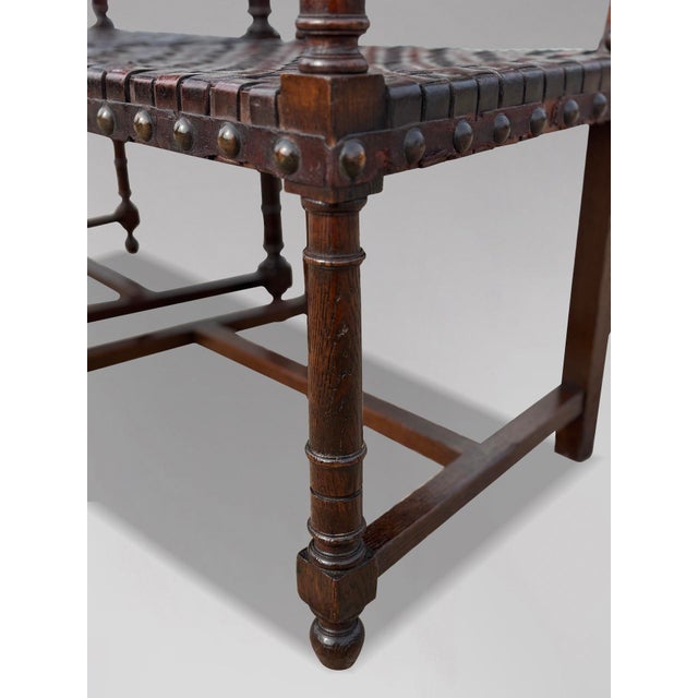 Oak and Woven Leather Armchairs, 1880s, Set of 2 For Sale - Image 10 of 13