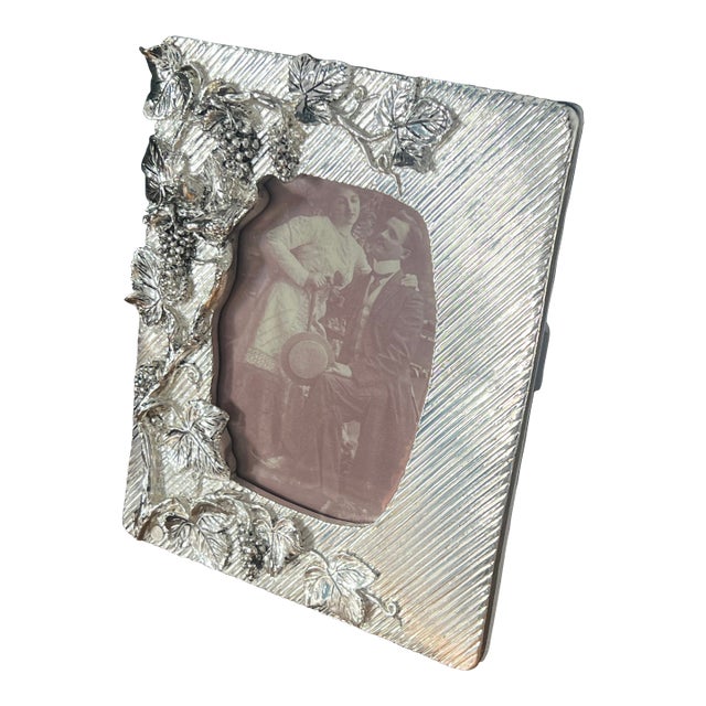Italian Sterling Silver Grape Vine Picture Frame, 925 Photo Frame For Sale