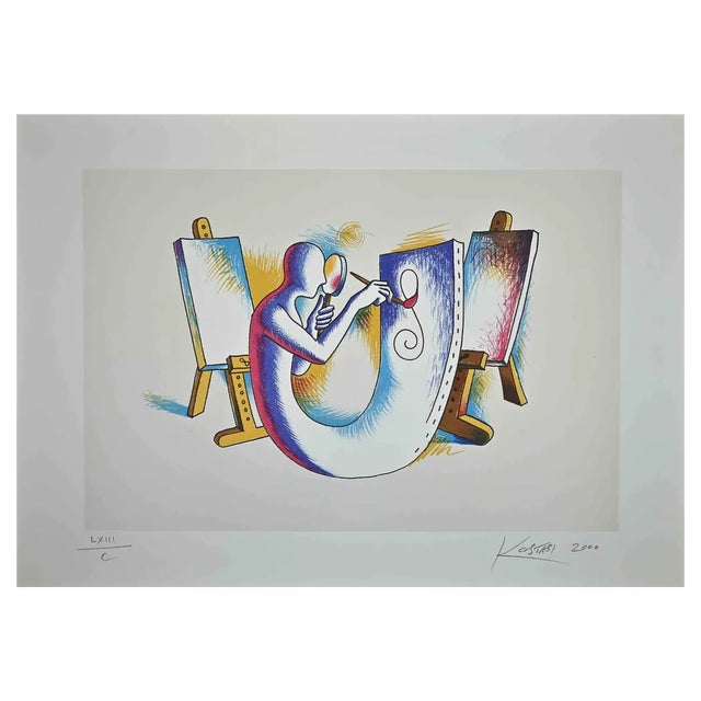 Mark Kostabi, The Painters Atelier, Original Lithograph, 2000 For Sale