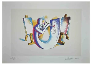 Mark Kostabi, The Painters Atelier, Original Lithograph, 2000
