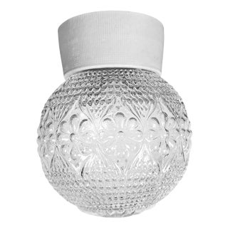 Vintage White Porcelain and Glass Ceiling Light, 1970s For Sale
