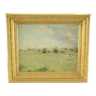 1950s Original Mid-Century Children in a Field Acrylic Painting on Stretched Canvas Anco Bilt 20 Signed For Sale