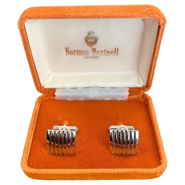 Sir Norman Hartnell Vintage Silver Plated Cufflinks In Original Velvet Case For Sale - Image 15 of 18