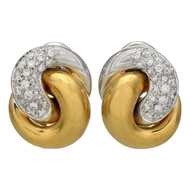 18KYW Pave Diamond(0.50) Interlocking Earrings, 2 pieces For Sale