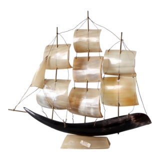Mid-Century Italian Genuine Horn Ship Model For Sale