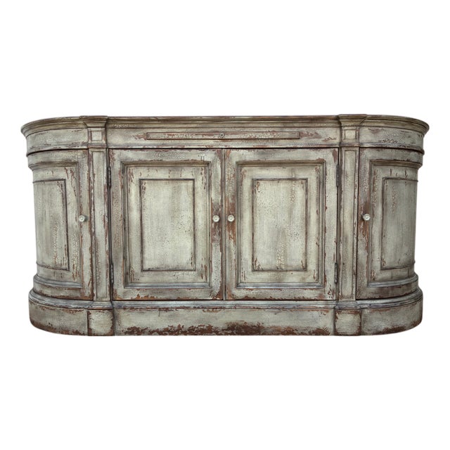 1990s Ethan Allen Emanuel Demilune Sideboard Console Buffet Credenza Distressed For Sale