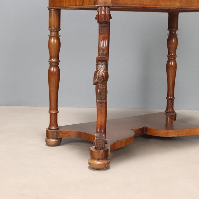 Wood Antique Vanity Table in Walnut with Mirror, Italy, 19th Century For Sale - Image 7 of 10
