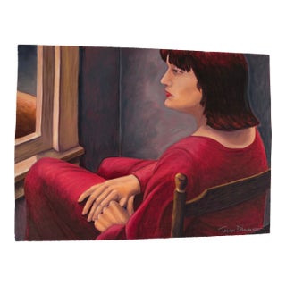 Contemporary Figurative Painting in Oil Paint Stick on Gessoed Paper, "Unsure" by Teresa DiMarco For Sale