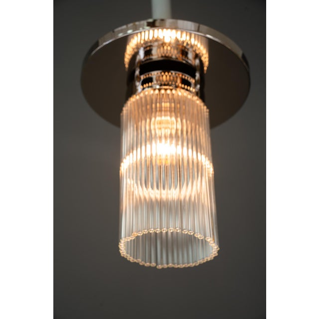 Art Deco Nickel-Plated Ceiling Lamp with Glass Sticks, Vienna, 1920s For Sale - Image 6 of 13