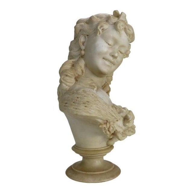 Italian Classical Carved Alabaster Bust of a Maiden With Flowers by P. Bazzanti For Sale - Image 12 of 13