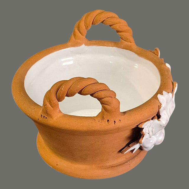 Vintage Italian Hand Decorated White Grapes Glazed Terra-Cotta Basket Planter For Sale - Image 6 of 9