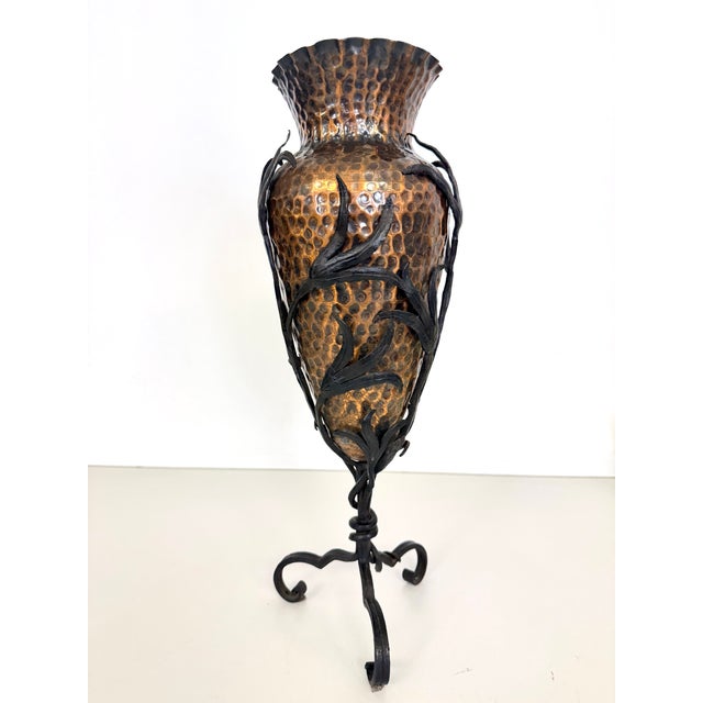 Copper Vase with Wrought Iron Snake and Leaves attributed to Alessandro Mazzucotelli, 1890s For Sale - Image 4 of 15