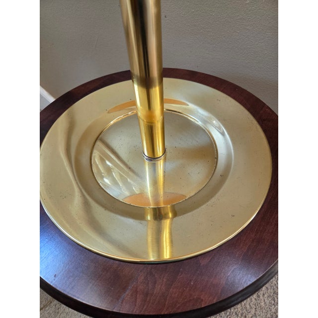 Late 20th Century Vintage Faux Bamboo Brass Tray Side Table Floor Lamp For Sale - Image 5 of 14