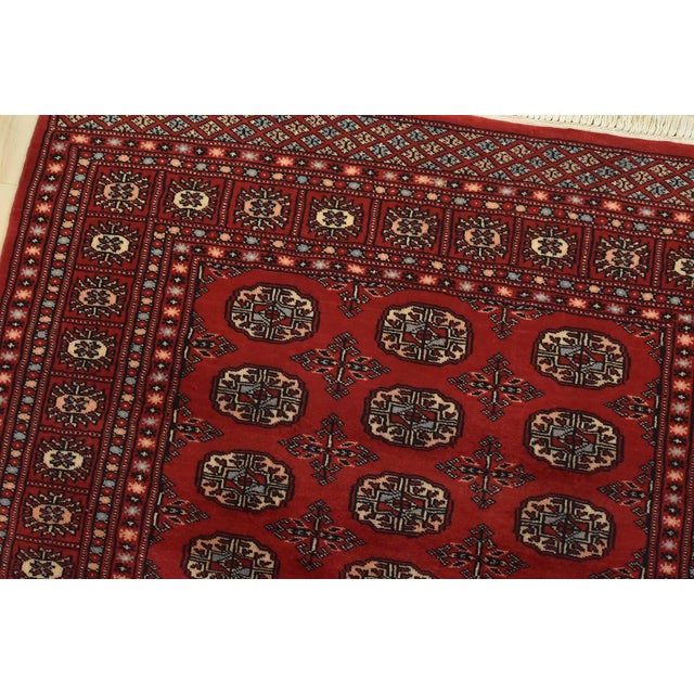 Bokhara Rug 4’2” X 6’1” Red Wool Tribal Hand-Knotted Oriental Carpet For Sale In Philadelphia - Image 6 of 11
